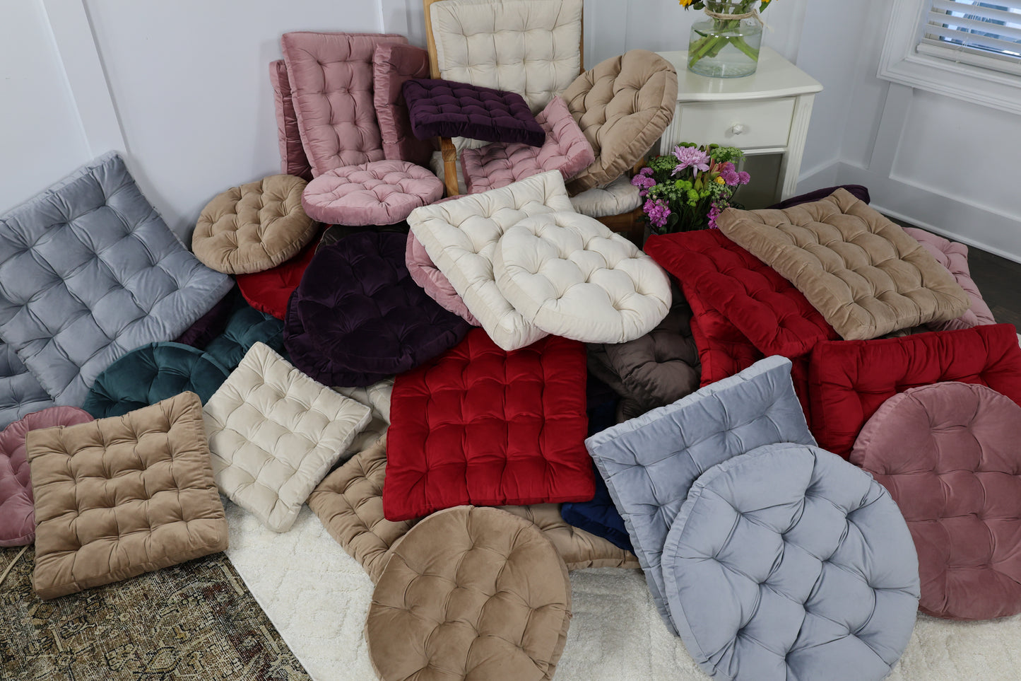 Round Chair Pads, Velour Seat Cushion, Gift for Home, Soft Cushions, Cozy Accessory