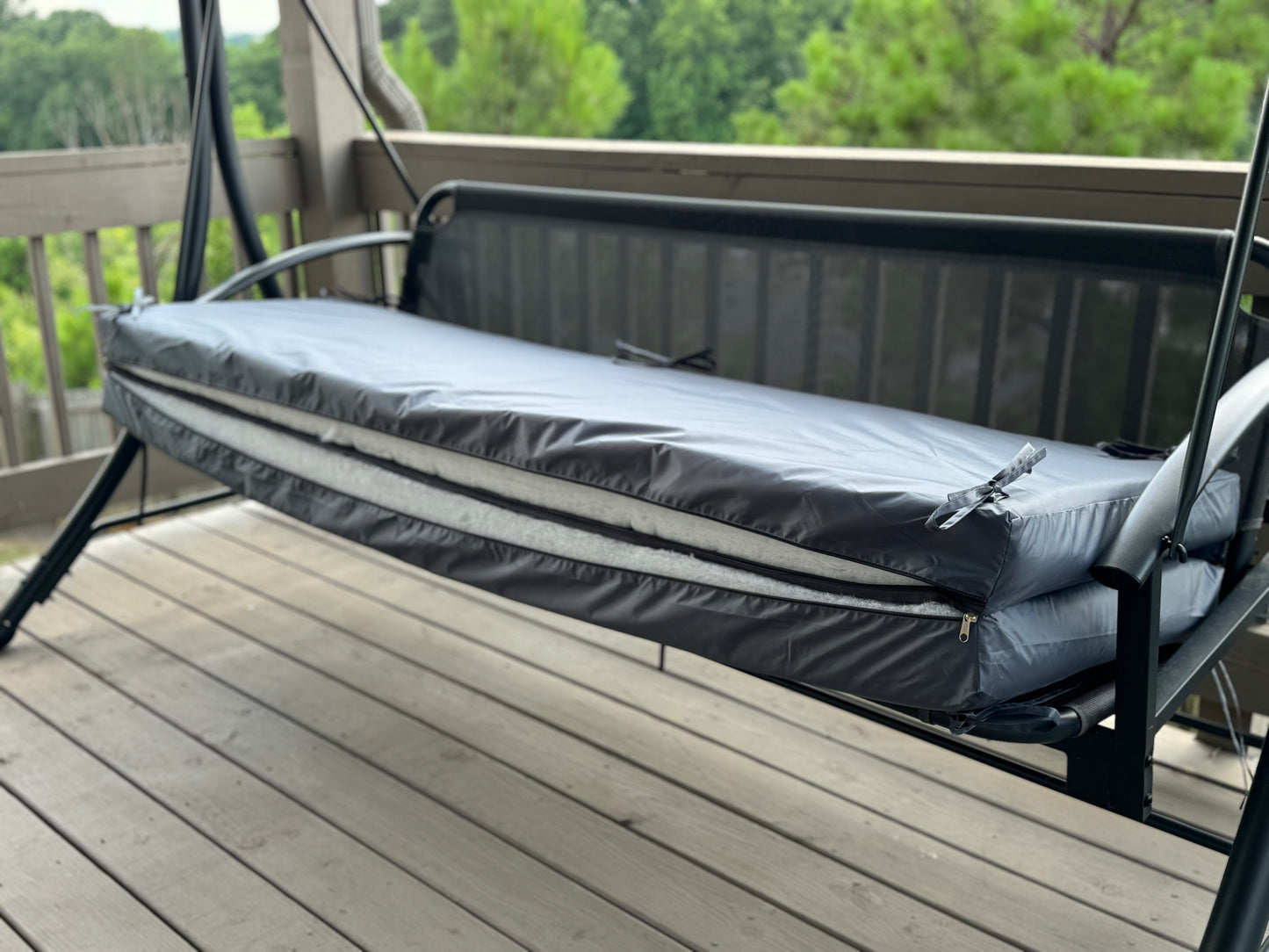 Water-resistant Cushion For Garden Swing with removable cover, 67x47 inches, Porch swing cushion with ties, XL cushions
