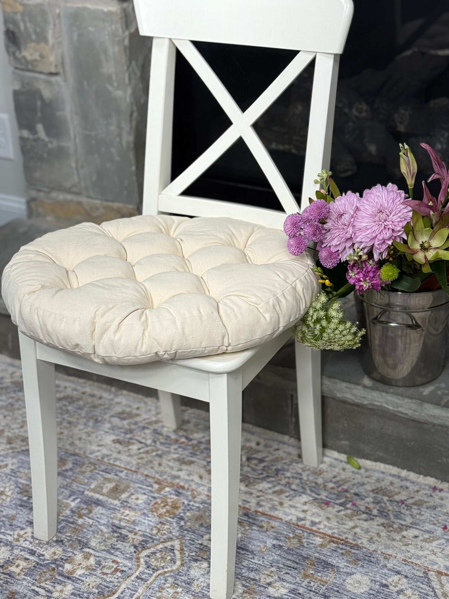 Linen Round Chair Cushion for living room chair pad home decor seat cushion for kitchen bar stool Tufted cushion gift for home