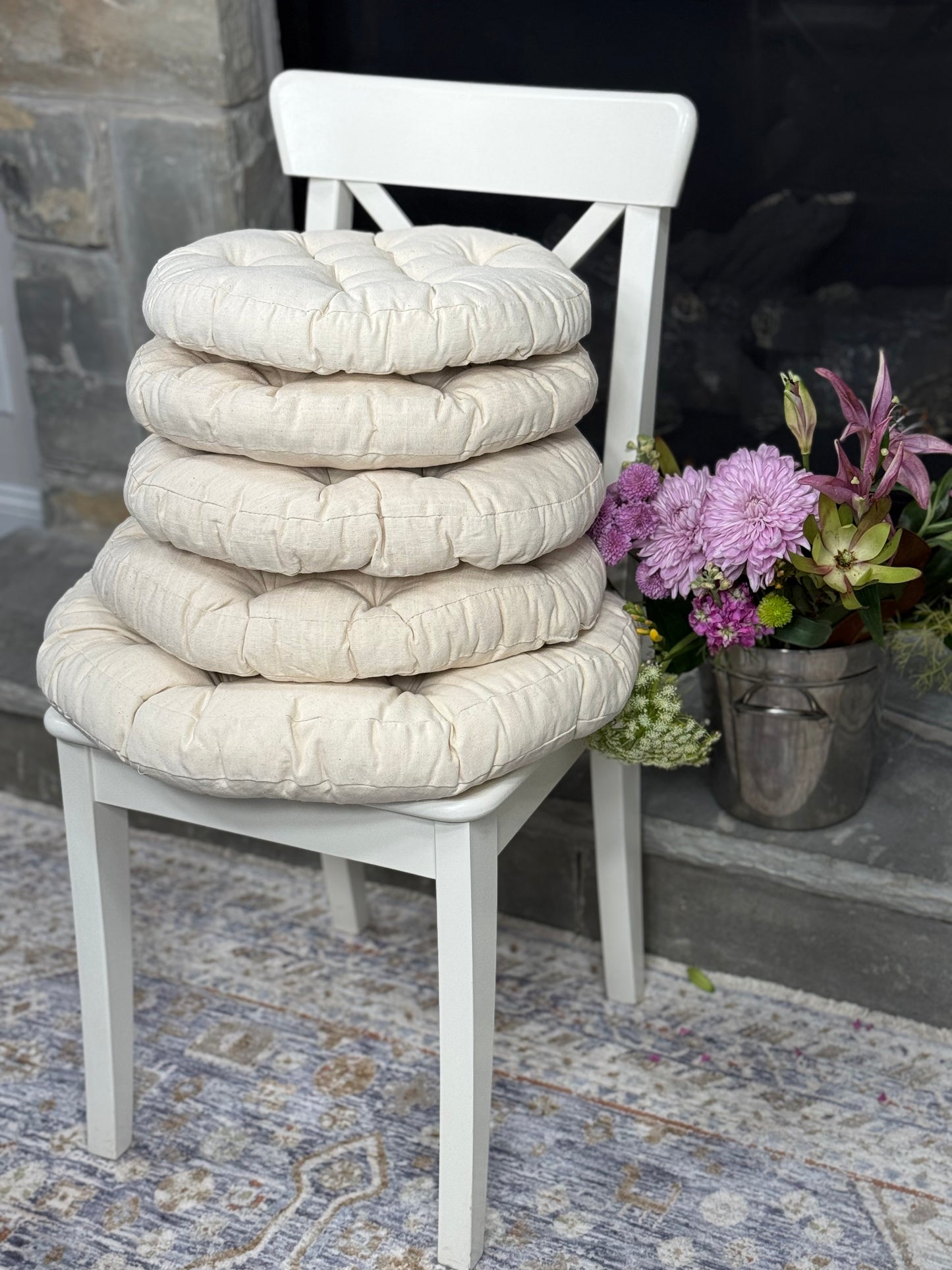 Linen Round Chair Cushion for living room chair pad home decor seat cushion for kitchen bar stool Tufted cushion gift for home
