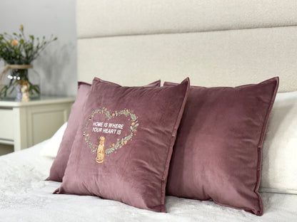 Decorative velour cover for pillow with embroidered dogs and wreaths - an ideal gift and stylish home decor