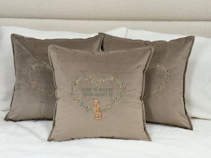 Decorative velour cover for pillow with embroidered dogs and wreaths - an ideal gift and stylish home decor