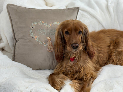 Decorative velour cover for pillow with embroidered dogs and wreaths - an ideal gift and stylish home decor