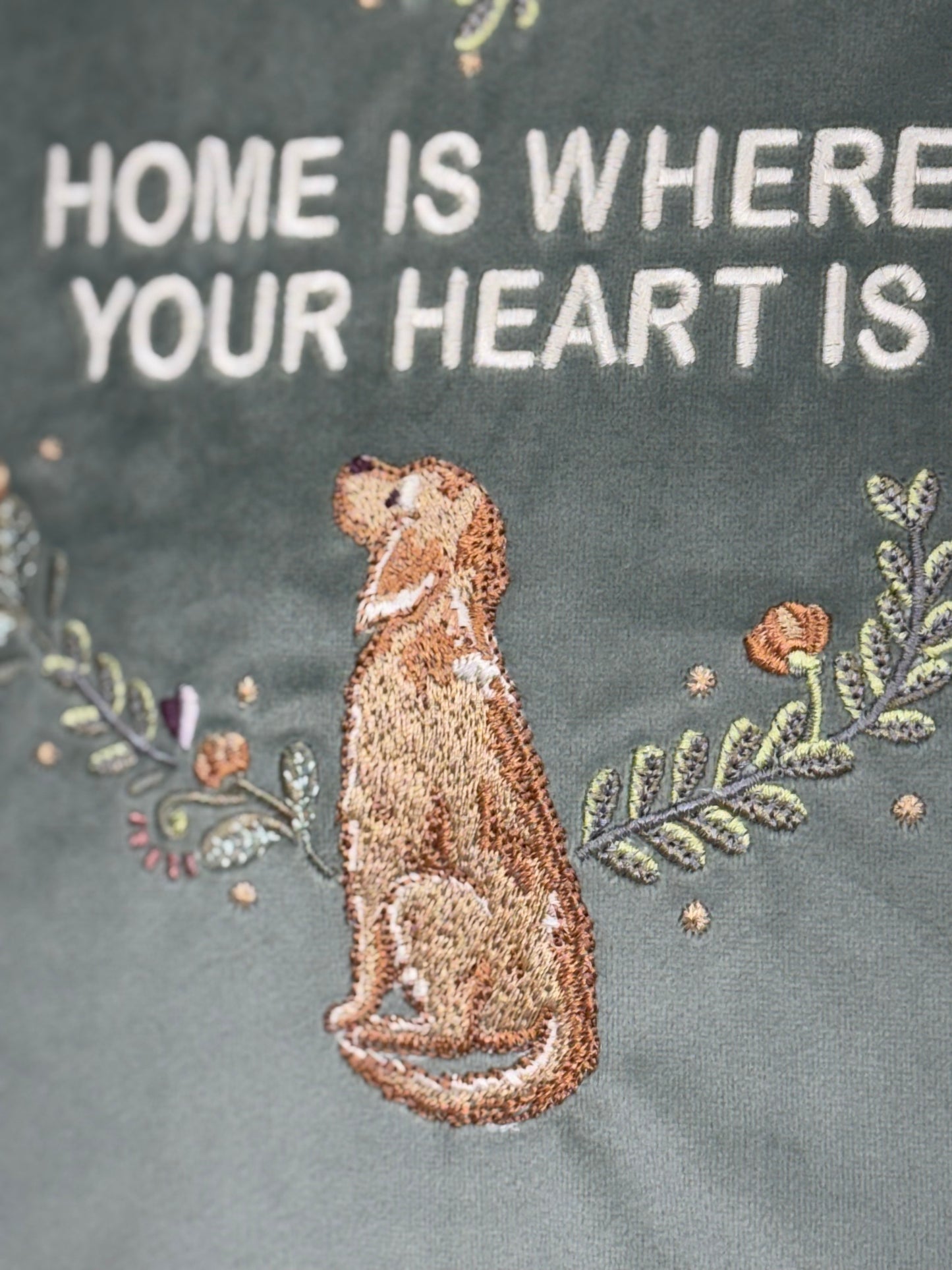 Decorative velour cover for pillow with embroidered dogs and wreaths - an ideal gift and stylish home decor