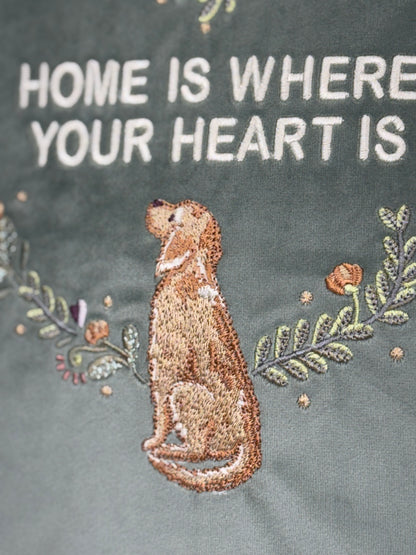 Decorative velour cover for pillow with embroidered dogs and wreaths - an ideal gift and stylish home decor