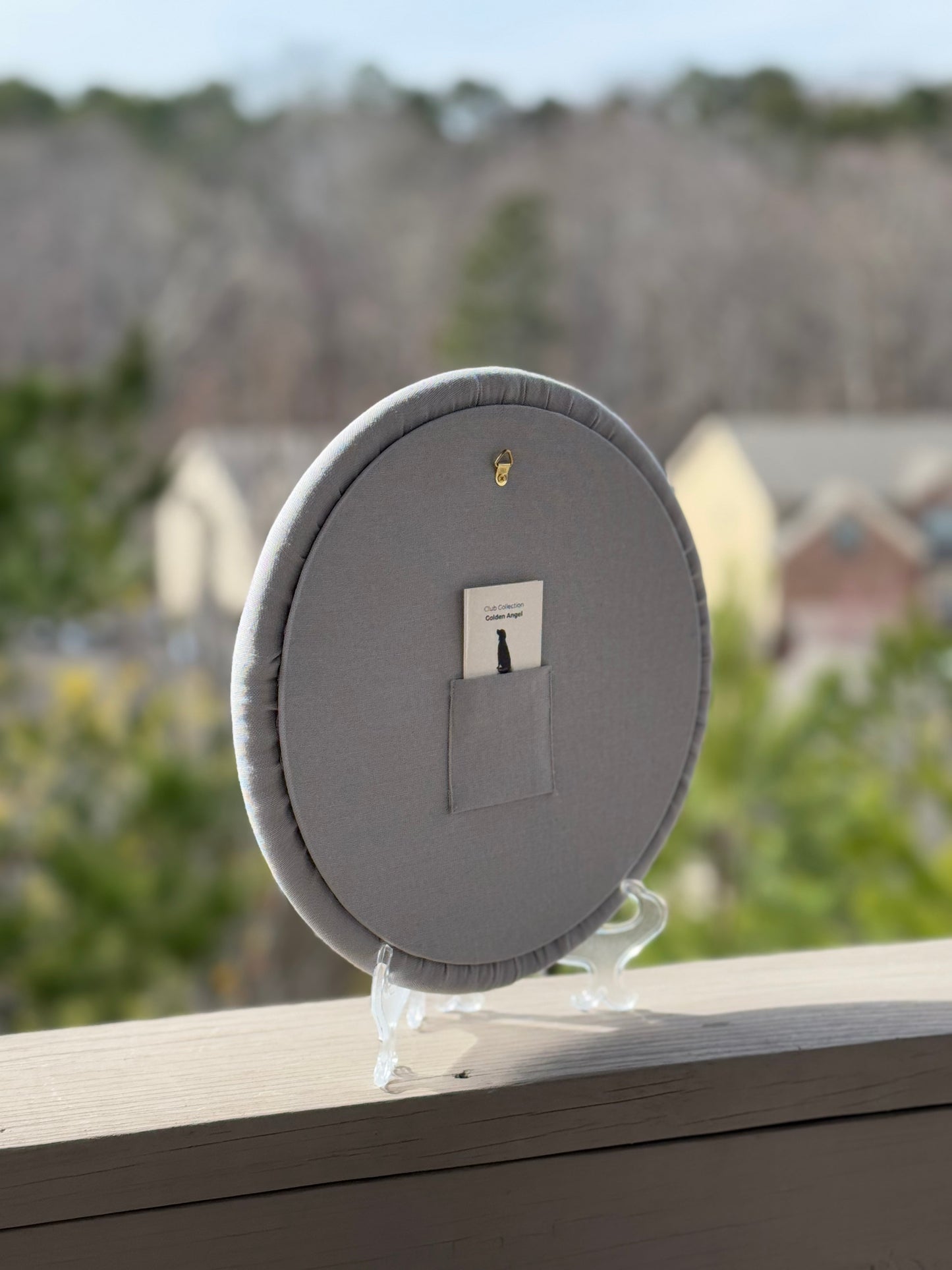 Round Embroidered Linen Wall Hanging for Interior Decor - Elegant Wall Decoration "Home is where your heart is" Interior Gifts, Decor with dog